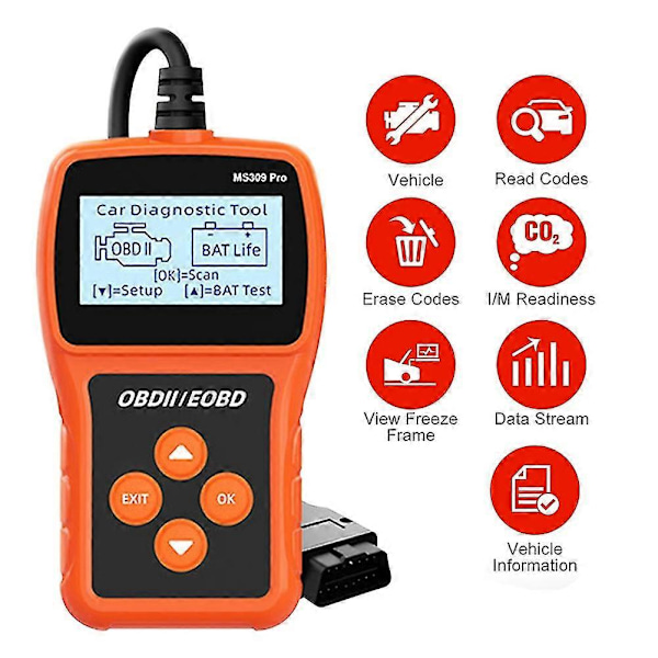 Ms309pro Obd2 Scr Auton Vikakoodin Moottorin Tarkastaja 2,4 Tuuman Lcd-näytöllä