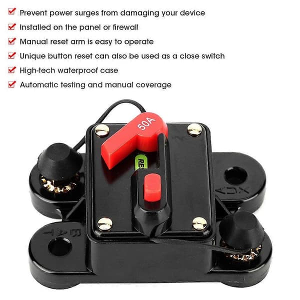 Bil Audio Automatisk Manuel Reset Sikringsholder Strømafbryder 12V 50A