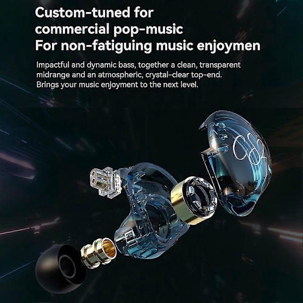 Cs2 Hi-Fi Kablede Hodetelefoner In-ear 1dd Dynamisk Hifi Subwoofer Ørepropper Løping Støyreduksjon
