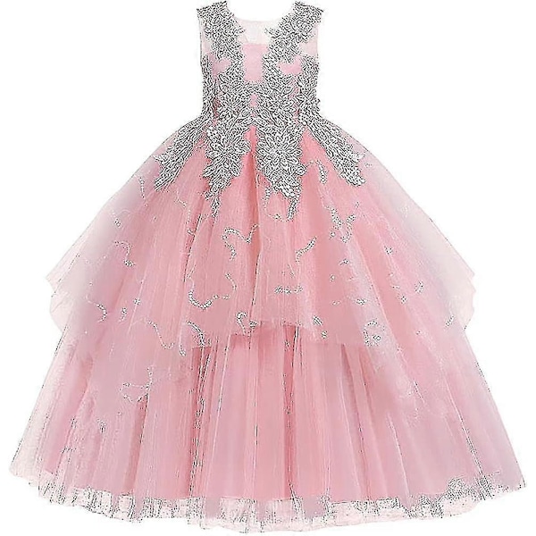 Blomsterpikekjoler Ermeløs Blomsterblonde Prinsesse Tyll Tutu Junior Brudepike Bryllup Første Kommunion Festspill Bursdagsfest Maxi Ballkjole Pink 9 10 Years