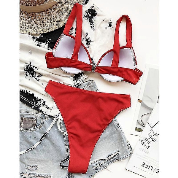 Naisten bikinit uimapuvut peitekolmio bikinisetit seksikkäät rantauimapuvut kaksiosaiset uimapuvut yksivärinen RED M