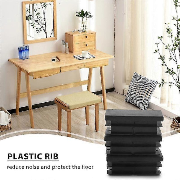 8 stk. sorte rektangulære plastik endestykker 20 mm x 40 mm