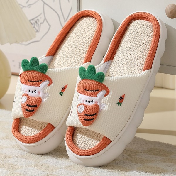 Söt tecknad kanin Kanin Bomull Linne Tofflor Dam Sommar Andas Tjock Plattform Slides Tofflor Kawaii Flip Flops Sandaler C 36-37(23-23.5cm)