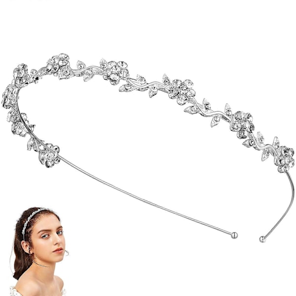 WINOMO Bryllup Dame Krystall Brude Blomst & Blader Krone Hodebånd Tiara Hodeplagg (Sølv)