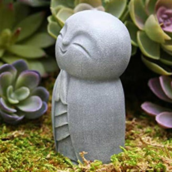 Dekorativ Tålig Staty i Grå Resin, Liten Jizo Buddha Skulptur för Utomhusbruk