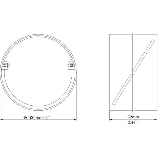 100 mm forbindelse med kontraventil, rundt ventilationsrør 100 mm