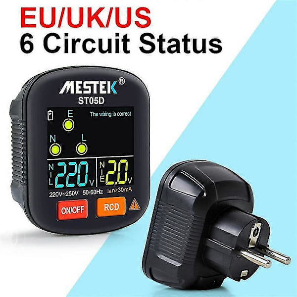 St05 Uttak Er RCD GFCI NCV Uttak Er Jordingsledning 30mA Sokkeldetektor EU-plugg