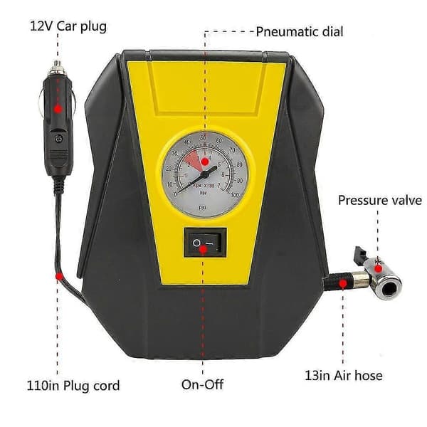 Dekkpumpe Bil Luftkompressor Elektrisk Pumpe Bærbar Auto 12v Dc Volt 100 Psi