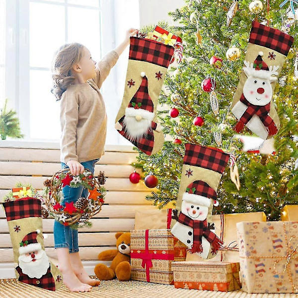 Julgransprydnader Sammet Linne 3d Tecknad Julstrumpa Deer faceless doll