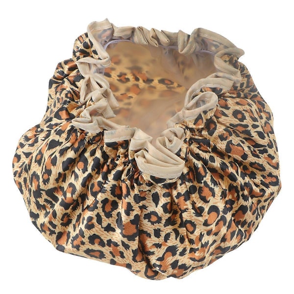 2 stk. dusjhetter, dobbeltlags PEVA vanntette elastiske badehetter, hårbeskyttende hetter (leopardtrykk)