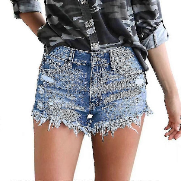 Damjeans Denim Shorts Mid Waist Ripped Raw Hem Jeans Shorts För Sommar Black S
