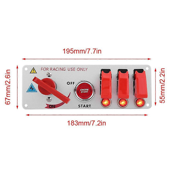 12V Racing Bil Tændingskontakt Panel Motorstart LED Trykknap Vippepanel