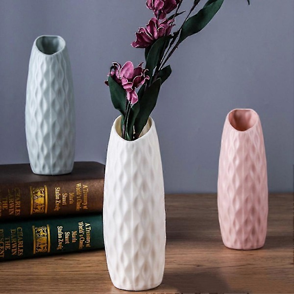 Nordisk Plastvas Anti-dropp Enkel Blomvas Imitation Keramisk Blomkruka Dekoration Hemvas