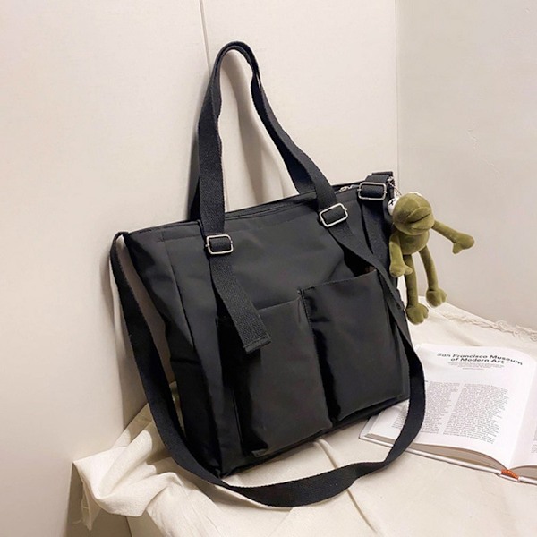 Dame Taske Shopper Simpel Mode Lynlås Håndtaske Håndtaske Black Frog