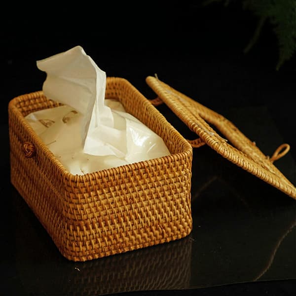 Rund Rattan Tissue Box Vinstok Rulleholder Toiletpapirdispenser & Rektangulær Papirholder Rattan