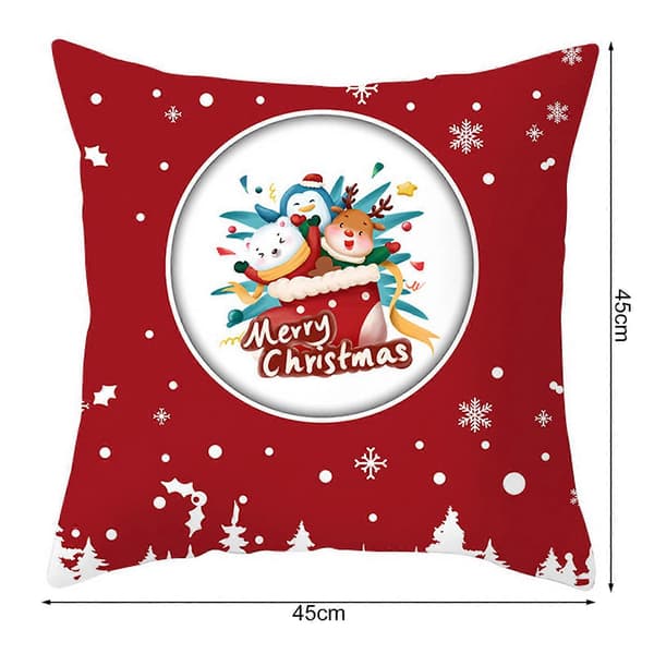 Juldekor Kuddöverdrag 45x45cm Dold Dragkedja Kuddfodral Festlig Jultomte Snöflinga Älg Tryckta Örngott Bondgård Vinter Heminredning E