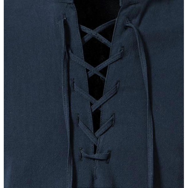 Miesten Henry-paita, pitkähihainen, puuvilla-pellava, rento, pystykaulus Navy XXL