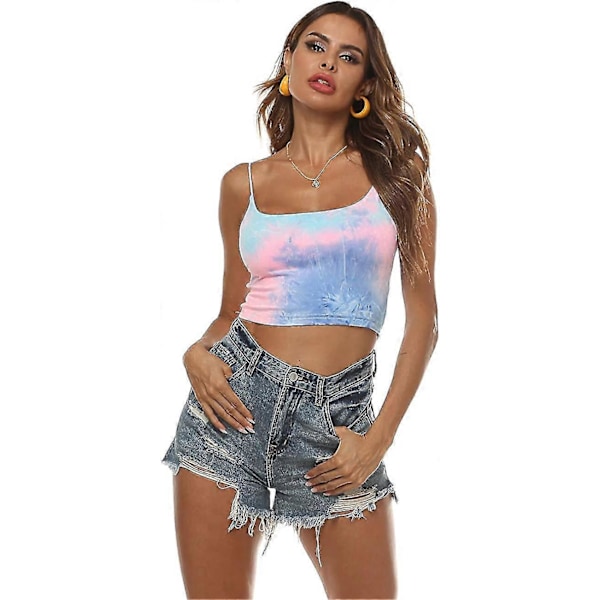 Dame Basic Ensfarvet Cami Spaghetti Dobbelt Lag Crop Tank Top L-2xl Grey XL