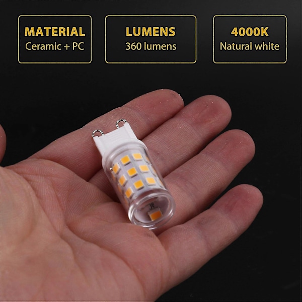 G9 LED-lampor, 3W halogenlampor, G9-sockel energibesparande LED-lampa, naturligt vit, 360lm, AC 220-240V, 10 st