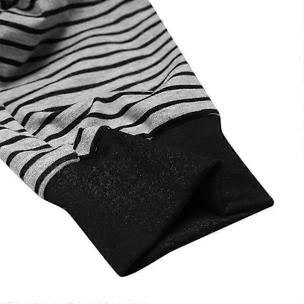 Randiga pyjamas för män, långärmad overall, sovkläder Gray S