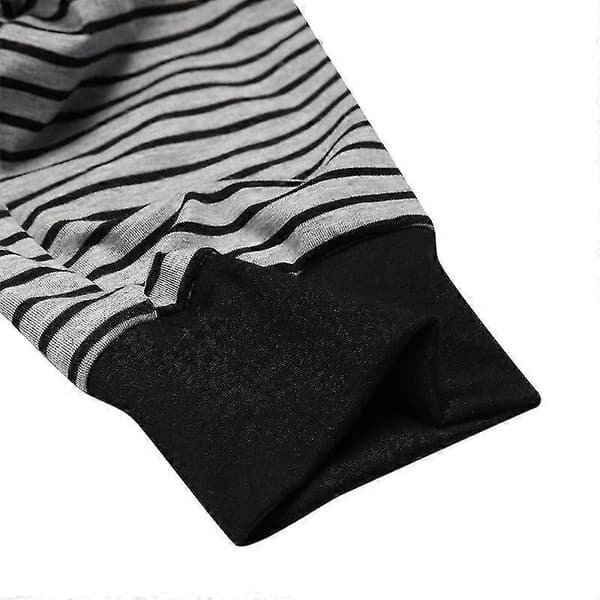 Randiga pyjamas för män, långärmad overall, sovkläder Gray XL