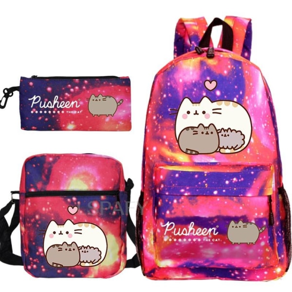3 st Kawaii Tjock Katt Ryggsäck Pusheen Tryck Skolväska style 9