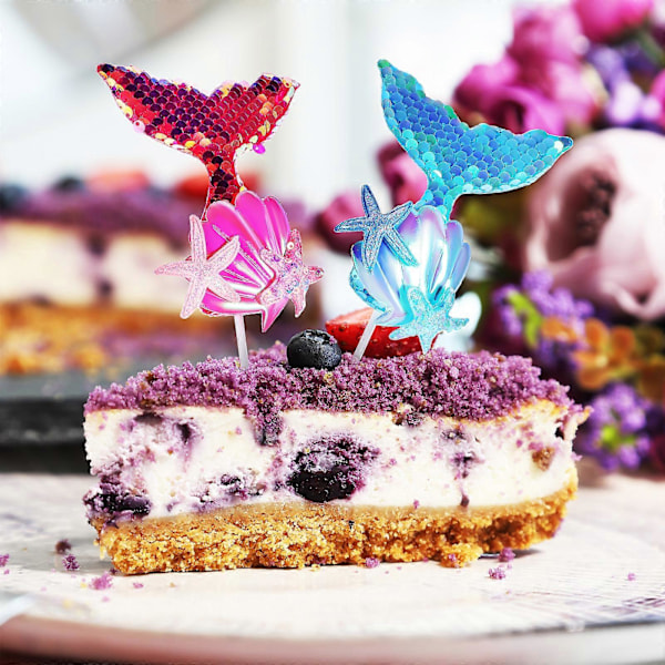 6 stk. Havfrue Kakepynt Paljetter Havfrue Cupcake Toppere Havfrue Kakedekorasjoner