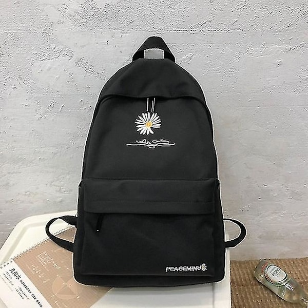 Skolväska för tonåringar Flickor Tryckt Skolväska Svart Söt Blomma Nylon Ryggsäck black