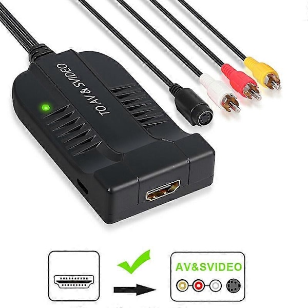 1080P HDMI-kompatibel till AV CVBS S-Video Dubbla Utgångar Adapter Konverterare med LED-indikator