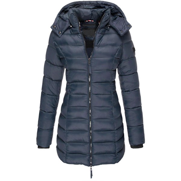 Dame Varm Hætte Dunjakke Casual Slim Frakke Puffer Jakke Dame Quiltet Letvægts Puffer Jakke - khaki Navy Blue XL