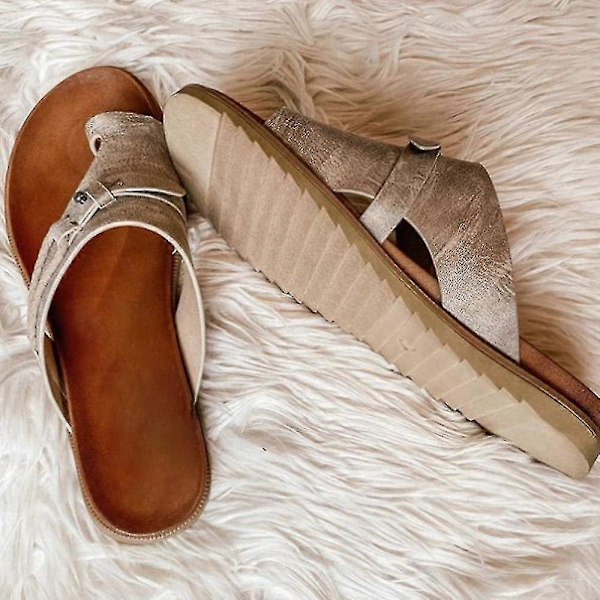 Ortopediska tofflor för kvinnor med hallux valgus, platta sandaler, flip-flops, semesterskor Grey 41
