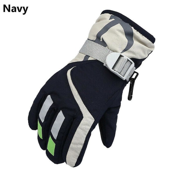 Lämpimät hiihtohanskat lapsille, talvi fleece vedenpitävät lämpimät lumilautailuhanskat 3 sormea hiihtoon ja lasketteluun Style1-navy