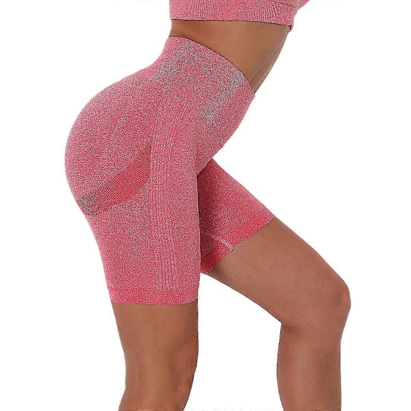 Sömlösa sportshorts för kvinnor, hög midja, yoga shorts, fitness, slimmade gym leggings Red M