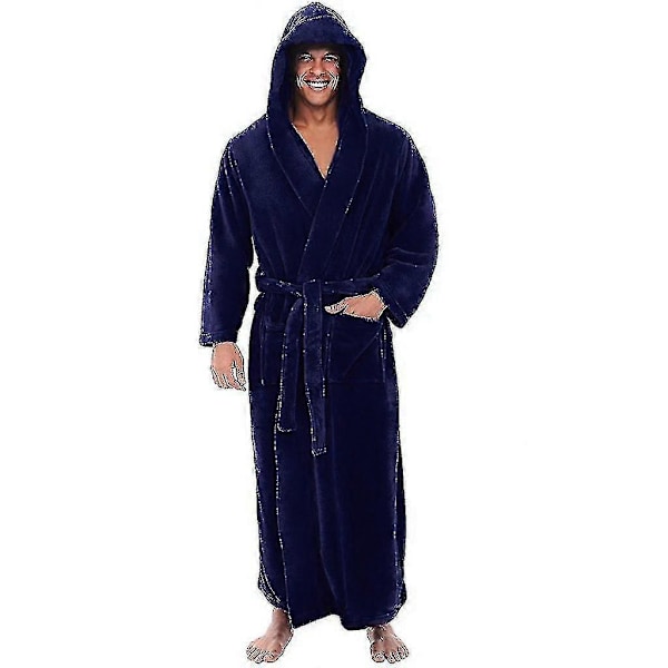 Miesten kylpytakit, hotellin, kodin ja kylpylän froteekylpytakki, fleecekylpytakki, pehmeä pitkä hupullinen kylpytakki Navy blue 2XL