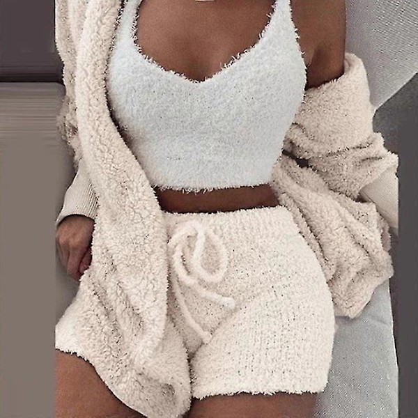 3 st/set Mysigt Stickat Set Shorts + Tröja + Kappa Casual Varm Kostym För Kvinnor Män 2023 Nytt Mode A (Ruipei)