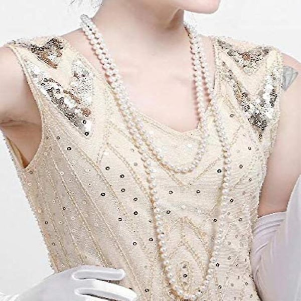 1920-luvun asustesetti: Flapper-panta, korvakorut, helmikaulakoru, käsineet Style 2