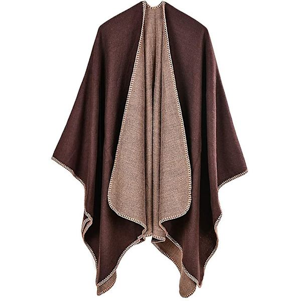 Sjal Reversibel Ensfarget Åpen Front Cardigan Wrap For Kvinner brown