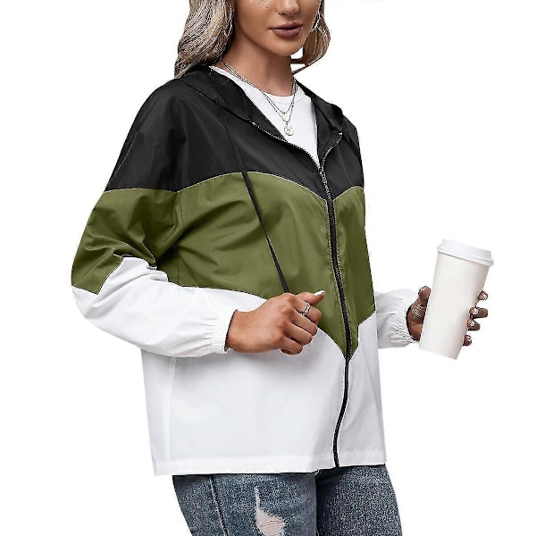 Dame Colorblock Windbreaker Vandtæt Jakke Letvægts Frakke Green S
