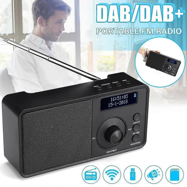 Bærbar DAB + Digital Radio Trådløs Bluetooth Stereo Højttaler LCD Display Udendørs Headset Support