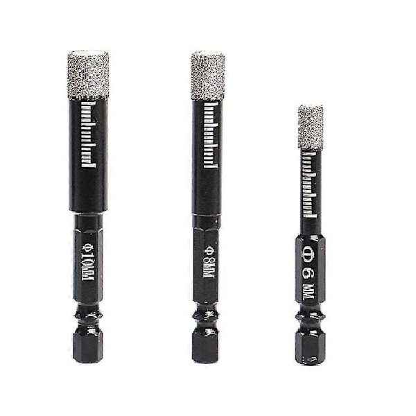 3st 6/8/10/mm Hex Skaft Vakuumlödda Diamant Torrborrkronor Skärare För Granit Marmor Keramik Ti