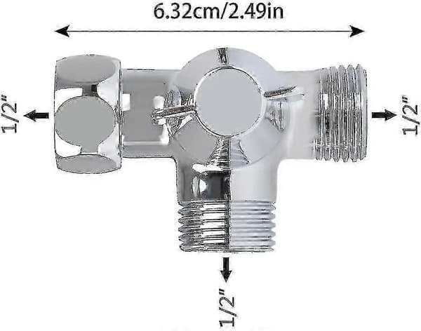 Dusjadapteromleder, kranventilbryter, 3-veis dusjbryterventil, G1/2 tommers T-adapterventil med stengeventil, solid messing, polert krom, for