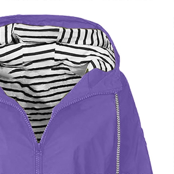 Regnkappa Dam Plus Size Vattentät Lång Trenchcoat med Huva Fodrad Vindjacka Resejacka Utomhusjackor med Huva Purple XXL