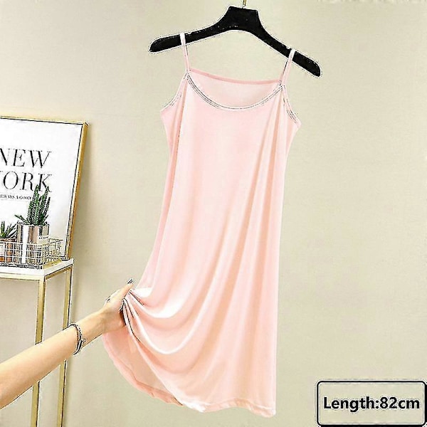 Sömlös hel underklänning under klänning dam sommar plus size ärmlös is silke underkjol underkjol sexig smal axelband nattlinne_h Pink-82cm XL Weight(65-80kg)
