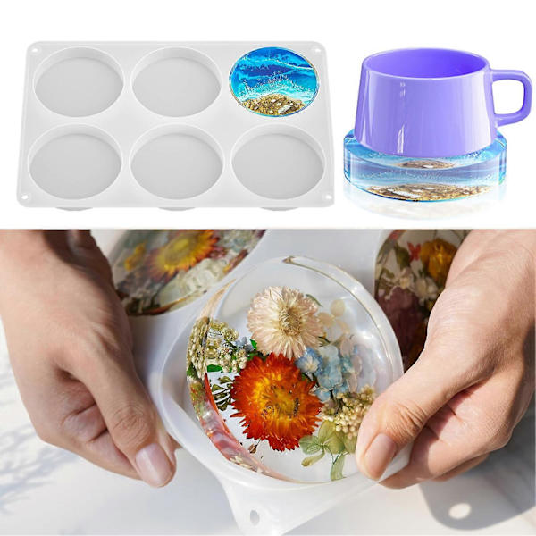 Silikone Brik Resin Form 6 Hulrum Dyb Rund Epoxy Forme Blomsterbuket Bevaring Resin Støbeform til Kunst DIY Håndværk Kop Måtter