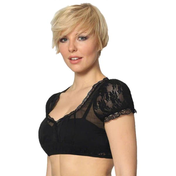 Elegant Dirndl Bluse til Kvinder Sort Dirndl Bluse Blondebluse til Oktoberfest Black L