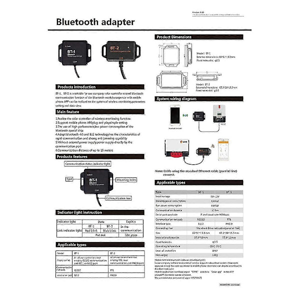 Bt-2 Solcelle Regulator Udvid Bluetooth Kommunikation Bluetooth Adapter Samarbejd Med Mobiltelefon