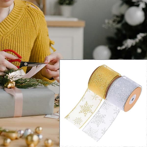 Juledekorasjon Polyesterbånd DIY Søm Dobbel Kantet Bånd Silver