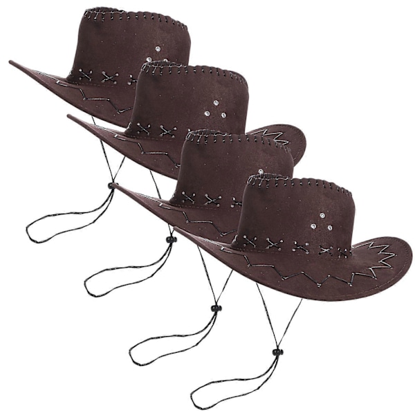 4 stk. Kostymehatt for barn, dekorativ cowboyhatt, cowgirlhatt, westernhatt, partyhatt, rekvisitt