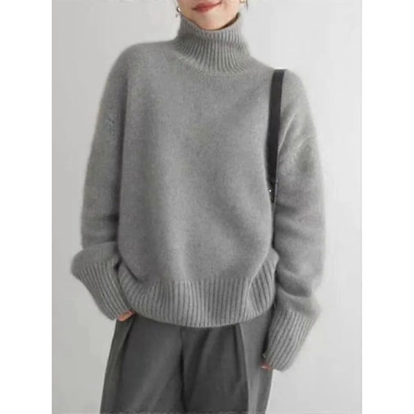 Rullekrave Cashmere Sweater 100% Ren Uld Sweater Dame Strik Løs Pullover Kvinde Efterår/vinter grey L