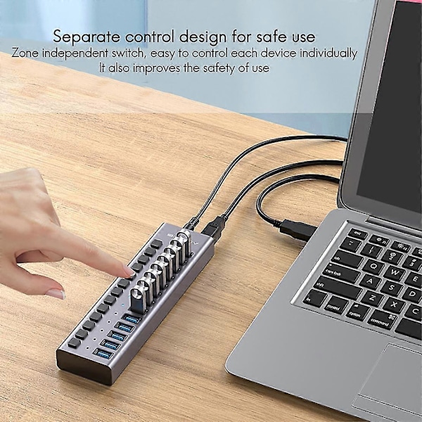 13-ports USB Hub 5 Gbps USB 3.0 Multifunktionel Udvidelsesinterface Splitter Expander med Uafhængig